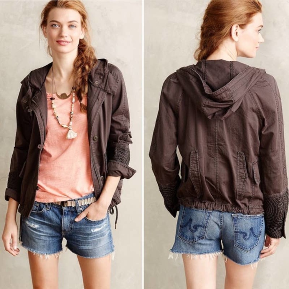 Anthropologie Jacket XS Gray Brown Lace Cargo Utility Long Sleeve Zip Up Hei Hei - Picture 3 of 11